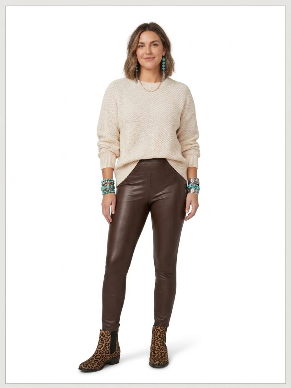 Fall Outfit XL! $240 Joie Faux Leather Leggings NWT & Zenana Knit Sweater